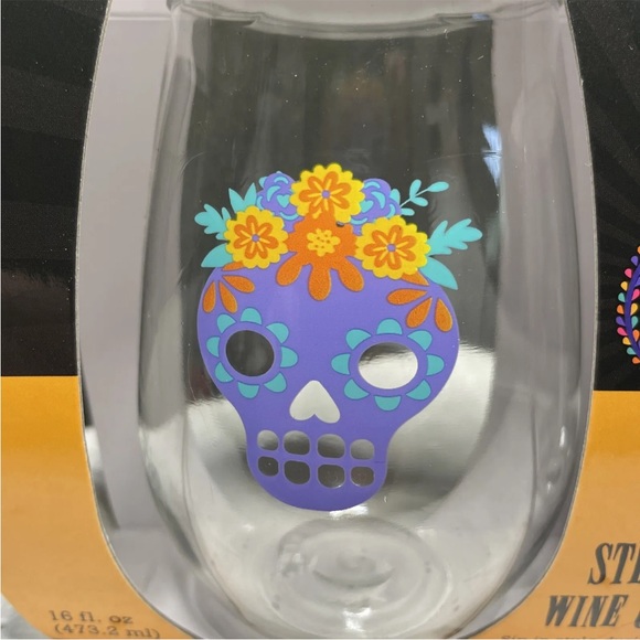 Dia De Los Muertos 2-Pack Stemless Plastic Wine Glasses NEW Day Of The Dead 4.2z - Picture 4 of 5
